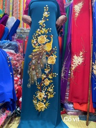 VẢI ÁO DÀI BÀ SUI TRUNG NIÊN HÀNG CAO CẤP VẢI LỤA MANGO THÊU LẮC TAY THU CÔNG HỌA TIẾT CHIM VÀ HOA C