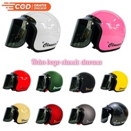 helm bogo classic garis tiga kaca datar/helm bogo polos pria wanita