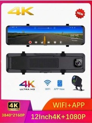 Jiaboer Z60 12吋行車記錄器 4k 3840*2160p 行車記錄器 Wifi App 後視鏡 1080p 車載攝影機錄影機公園監視器