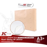 Thai KK® สติกเกอร์พีพีขาวมุก รุ่น Hybrid ขนาด A3+ Pearl Glossy PP Sticker (หลังK-TAK) (100 แผ่น) ระบ