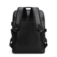 BOWEEN Vintage Pu Leather Backpack Men USB Charging Black Men's Back Pack Large