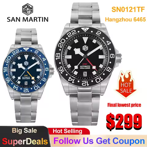 San Martin SN0121TF Mechanical Watch Hangzhou 6465 Automatic Movement Sapphire Crystal Grade5 Titani