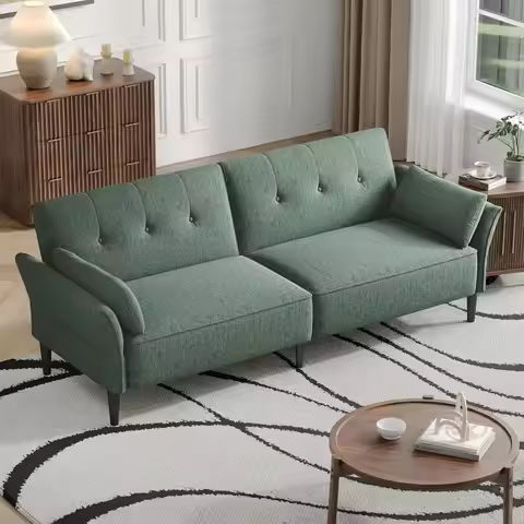 89” Futon Sofa Bed,Comfy Futon Couch Bed with 2 Square Pillows,Convertible Sleeper Sofa with Adjusta