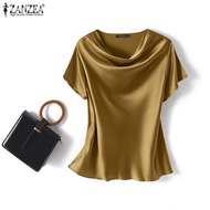 ZANZEA เสื้อลำลองผู้หญิงเสื้อคอปกแขนสั้นผ้าไหมซาตินเสื้อ #2