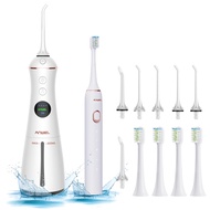 【2 in 1】 Water Dental Flosser and Ultrasonic Electric Toothbrush for Teeth, 300ML Oral Irrigator, 6 