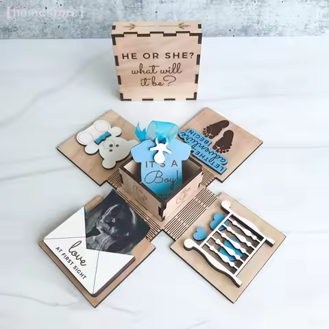 Gender Revealing Surprise Box Wooden Boy Or Girl Gender Reveal Baby Shower Boxes Square Gift Boxes P