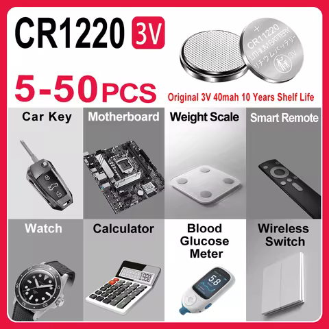 High Capacity New 5-50Pcs CR1220 Batteries - 3V Lithium Coin Cell CR 1220 Battery for Watches Health