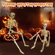 ALISONDZ Skeleton Human Model Decoration, Movable Glow in Dark Haunted House Props, Scary LED Lights