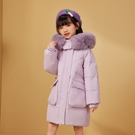 5-6-7-8-9-10-11-12-13-14-15 Years Old Girls Winter Down Jacket Mid-Length White Duck Down Children's