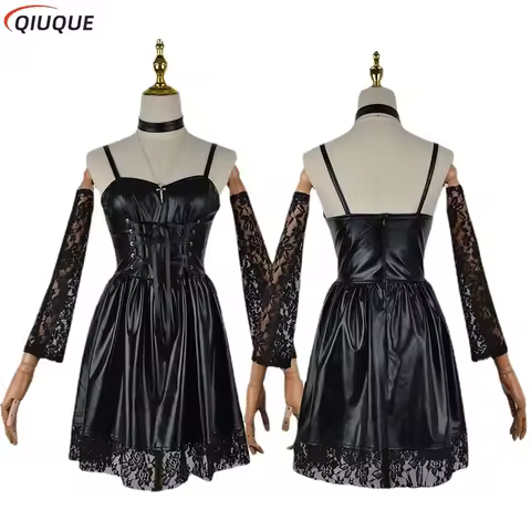 Misa Misa Cosplay Costume Misa Amane Cosplay Wig PU Leather Dress Lace Gloves Stockings Metal Neckla