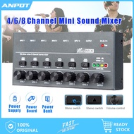 Professional Audio Mixer Stereo 4 Channel 6 Channel 8 Channel Sound Mixer 5V 2A USB Power Mixer for Recording Studio Console Stage