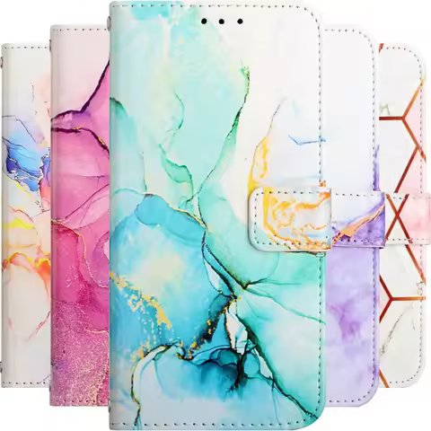 Flip Marble Case For Funda Xiaomi Redmi K50 10C Note 9 10 11 Pro 10S 11S 10T 9S 5G Mi Poco X3 NFC Ca
