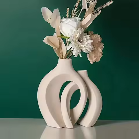 Hollow Nordic Modern Vase Set of 2 for Modern Home Decor,Plastic imitation ceramic Hollow Flower Vas