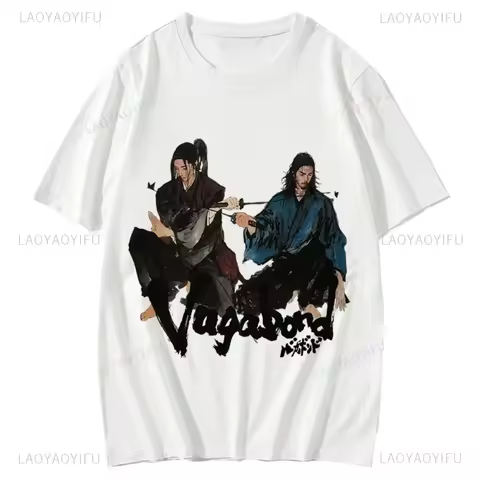 Japan Harajuku Anime Vagabond T Shirt Sasaki Kojiro and Miyamoto Musashi Manga Print T-Shirt Men Wom