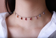 SWAN - Color Stone Necklace สร้อยคอเงินแท้ สร้อยคอเส้นบาง สร้อยคอสีๆ ฝังเพชรคิวบิกเซอร์โคเนีย cubic 