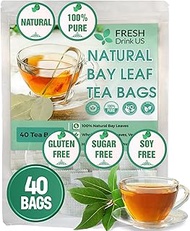 FreshDrinkUS, Premium 40 Bay Leaf Tea Bags, Pure, Organic, Non-GMO, 100% Bay Leaves, Loose Leaf Bay Herbal Tea, Bay Leaf Tea. No Sugar, No Caffeine, No Gluten, Vegan.