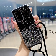 Crossbody Lanyard Phone Case for Huawei P50 P50Pro P40 P40Pro P30 P30Pro P30Lite P20 P20Pro Silver Foil Starry Soft Epoxy Transparent Protective Cover