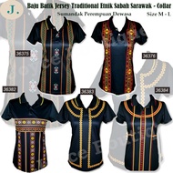 (Small Cutting) (Harga Borong) Baju Batik Jersey Traditional Etnik Sabah Sarawak-Collar Sumandak Perempuan Dewasa | Size