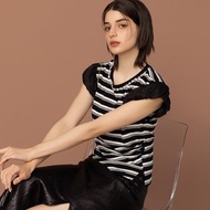 【MEDUSA】珍珠串橫紋擴肩上衣(M-XL) | 女短袖上衣 媽媽禮服