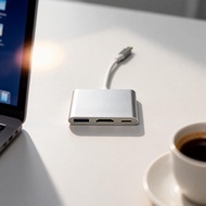 Aluminum Silver 3-In-1 USB C to 4K HDMI SD Card Reader OTG Hub for Laptop Tablet  Hab Hub 3-Dalam-1 