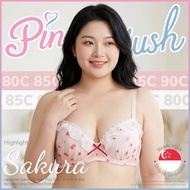 『Ship out 24h』Japanese Sakura Flower Plus Size Wire-free Bra No-steel-ring Print Red Ribbon 大码内衣 80C