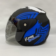Helm Evo Venom Hitam Biru Doff Half Face Nouvo SNI Dewasa Motif - bukan KYT INK GM NHK ZEUS MDS JPX