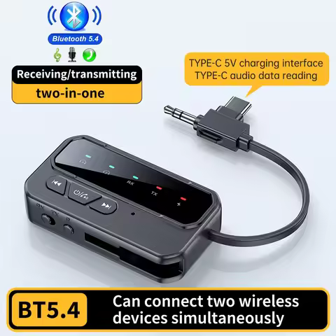 Bluetooth 5.4 Portable Audio Transmitter Receiver Hands-free Call Type C 3.5mm AUX Jack Wireless Aud