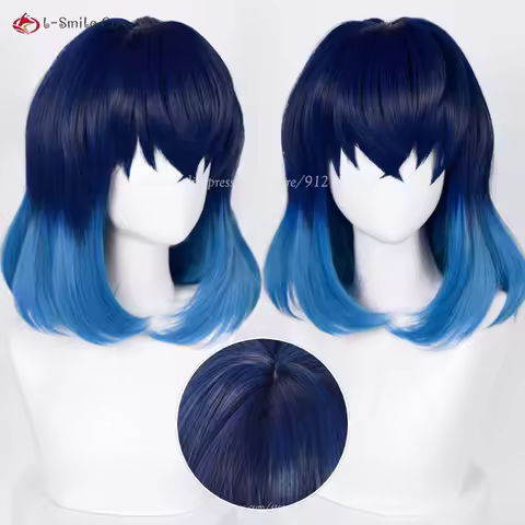 Anime Hashibira Inosuke Cosplay Wig 40cm Short Blue Gradient Inosuke Wigs Heat Resistant Synthetic H