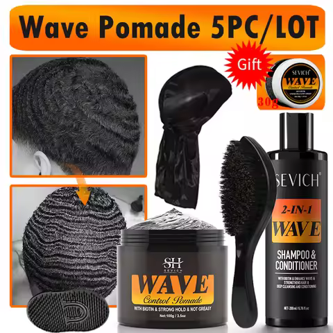 Biotin Wave Pomade For Deep Waves 360 Strong Hold Hair Styling Cream Wavy Hair Oil With Brush Waves 