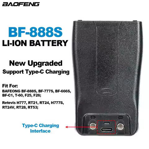 Baofeng Walkie Talkie BF-888S Li-ion Battery New Upgraded Support Type-C Charging 1500mAh 3.7V Extra
