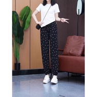 [Ready Stock] Floral Ice Silk Pants Printed Cool Cool Pants Loose Casual Slimmer Look Large Size Out