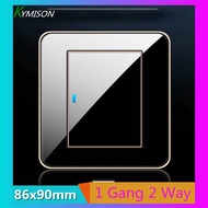 Type 86 Household switch socket any point Black Mirror Glass LED 1 2 3 4 Gang 1 Way 2 Way Wall Switc