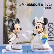Disney Cartoon White Wedding Dress Minnie Princess Action Figure Dolls With Base Mickey Mouse Model Birthday  Cake Decoration