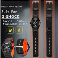 Black Nylon Watch Band Strap Replacement For Casio AW-591MS AW-590 AWG-M100/101 G-300 16mm