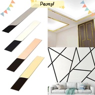 PDONY Mirror Wall Sticker, Self-adhesive 3Meter Wall Ceiling Edge Strip, Waist Line Plane Tile Sticker Background TV Wall Line Stainless Steel Flat Decorative Line