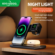 Goojodoq 5 in 1 แท่นชาร์จหูฟังไร้สาย พร้อมนาฬิกาปลุก และไฟกลางคืน สําหรับ iPhone Watch