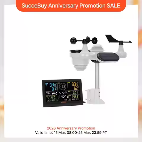 SucceBuy 7-in-1 Wireless Weather Station 7.5in Large Color Display Digital Home Weather Station for 