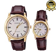 Casio Quartz Classic White Dial Leather Band Watch for Couple(Brown)