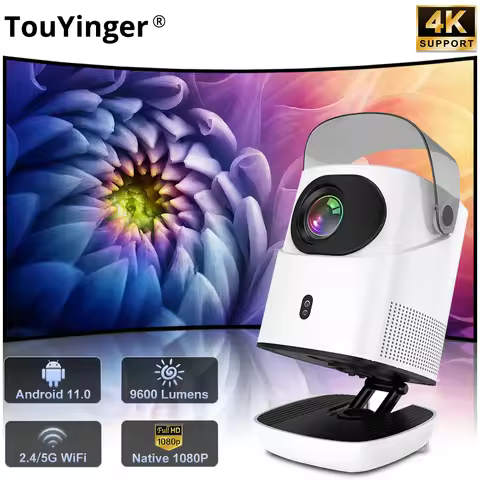 Touyinger H6 Mars Pro Mini LED Projector With Full HD 1080P Stand 1500ANSI, Android, 32GB Smart TV H