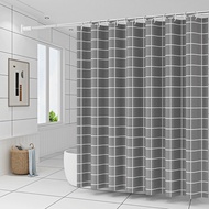 1Pc Gray Checkered Shower Curtain (with Hooks) Waterproof Bathroom Liner Easy to Clean Resistant to 