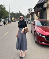 Chân váy xếp ly dài 85 chất Vitex Hàn sang chảnh sành điệu M235