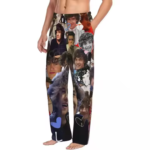 Custom Liam Payne Photo Collage Men Pajama Pants Lounge Sleep Sleepwear Bottoms with Pockets