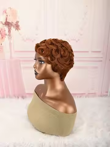 Short Pixie Brown Wigs Short Curly Pixie Wigs Synthetic Wigs Natural Wavy Pixie Cut Wig Short Curly 