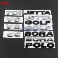 High quality For VW Old Bond Font ABS Letters Emblem Golf Polo Bora Passat Jetta CC Touran Tiguan Car Trunk Nameplate Sticker Black Chrome
