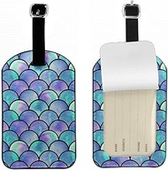 Zoczos Watercolor Rainbow Scales Suitcase Tags Identifiers Mermaid Blue Purple Marine Geometric Pattern PU Leather ID Label for Women Men Girls Travel Baggage Bag Tags Set, 1 Pack