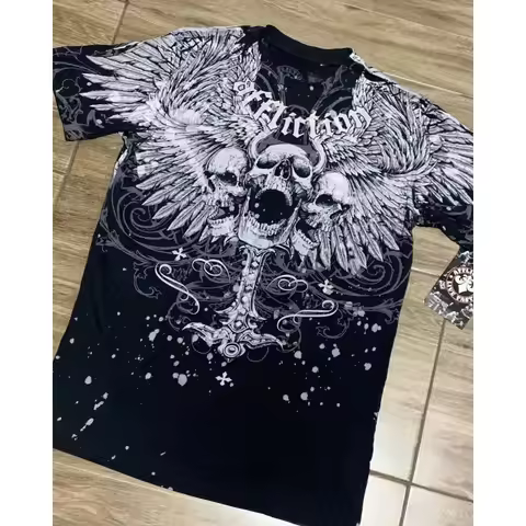 Oversized skull graphic T-shirt Saint Scream Remera Affliction Saint Scream Harley Mma Jiu Jitsu roc