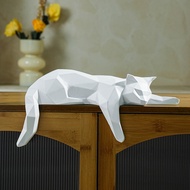 cod White Black Cat Statue - Geometric Modern Room Decor Figurine Sculpture for Home Office as Table