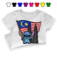 Baju Lilo and Stitch Merdeka Malaysia Kid Girl Tshirt Boys Girls Cotton Tee Viral Cloth Anak Hari Me