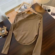 Onefashionmall Atasan Baju Wanita Fashion Lengan Panjang Kaos Polos Square Neck Long Sleeve Shirt bl