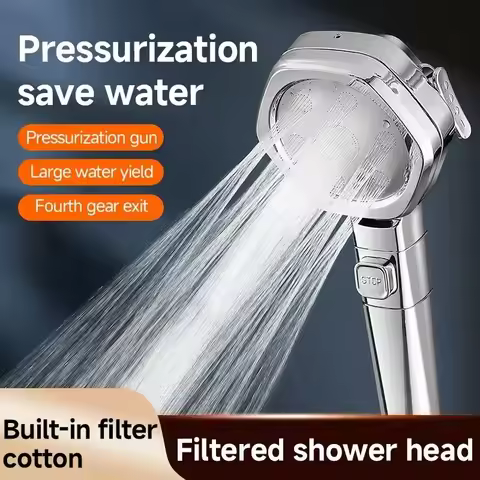Hexagonal Four-Speed Supercharged Pressurized Shower Head Hard ABS Fall-Resistant Water Filter - Bat